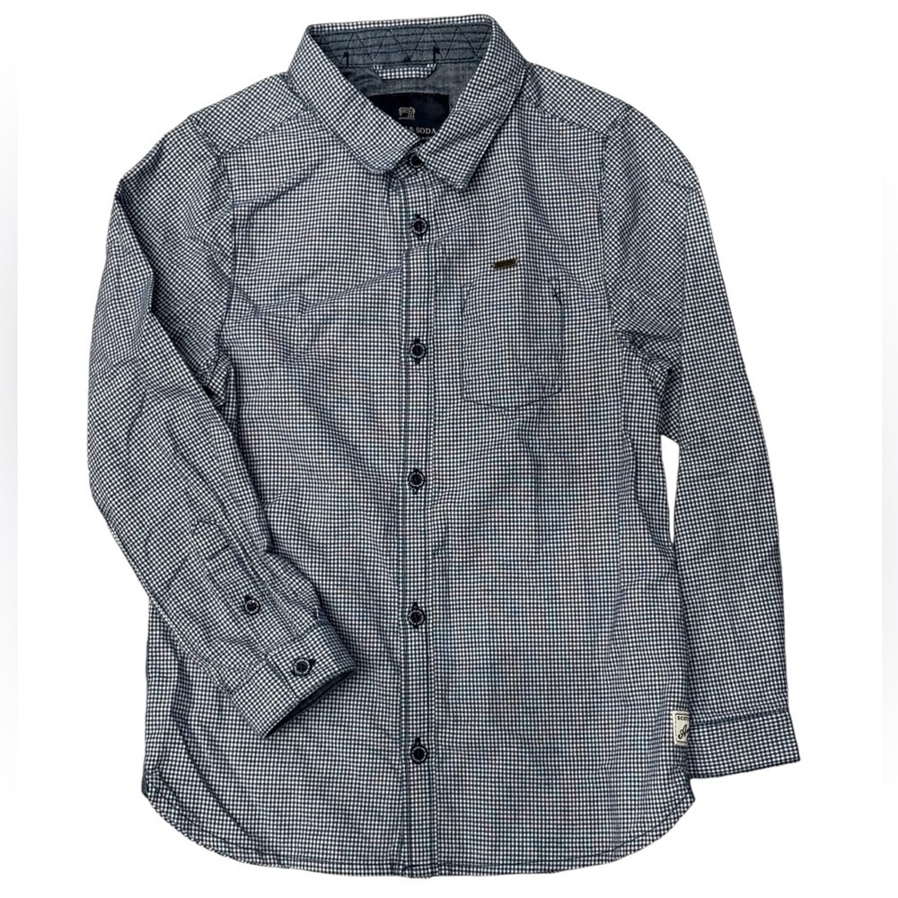 Scotch & Soda Boys Clean Check Button Down Shirt Blue Check NWT $86
